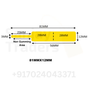 Yellow Tag Roll 81mm X 12mm (56mm printing area), partial gum, jewellery and opticals barcode label