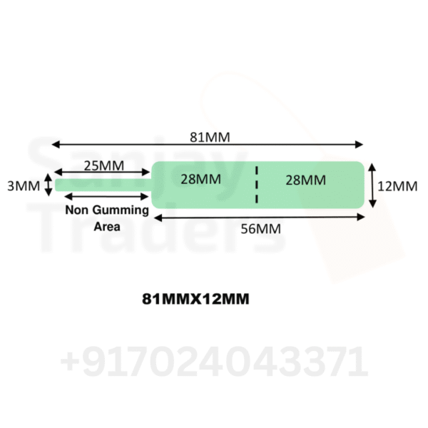 Green Tag roll 81mm X 12mm (56mm printing area), partial gum, jewellery and opticals barcode label
