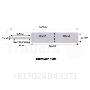 Grey Tag roll 100mm X 15mm (70mm printing area), partial gum, jewellery and opticals barcode label