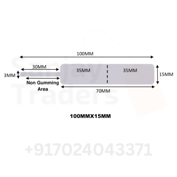 Grey Tag roll 100mm X 15mm (70mm printing area), partial gum, jewellery and opticals barcode label