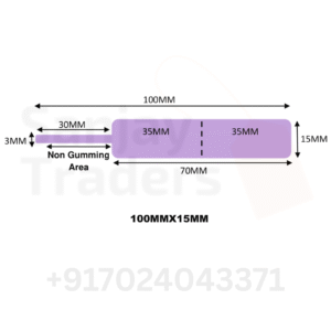 Purple Tag roll 100mm X 15mm (70mm printing area), partial gum, jewellery and opticals barcode label