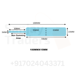 Blue Tag roll 100mm X 15mm (70mm printing area), partial gum, jewellery and opticals barcode label