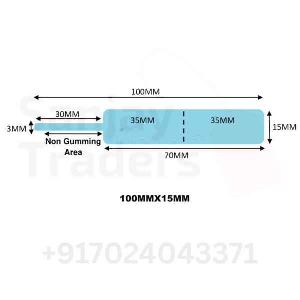 Blue Tag roll 100mm X 15mm (70mm printing area), partial gum, jewellery and opticals barcode label
