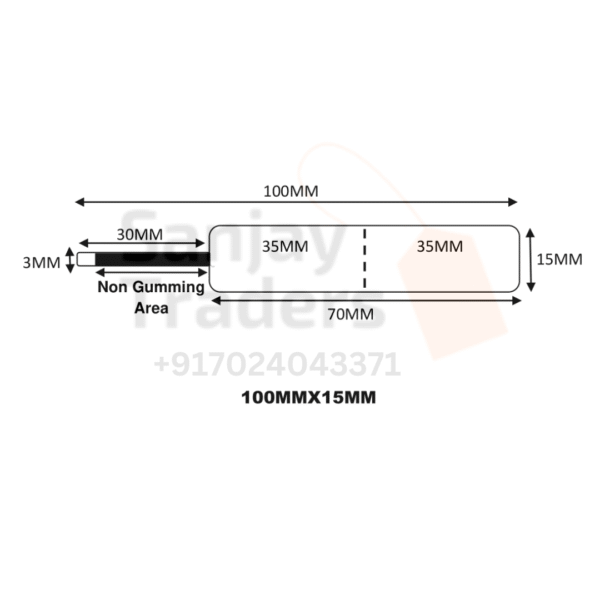 Tag roll 100mm X 15mm (70mm printing area), partial gum, jewellery and opticals barcode label