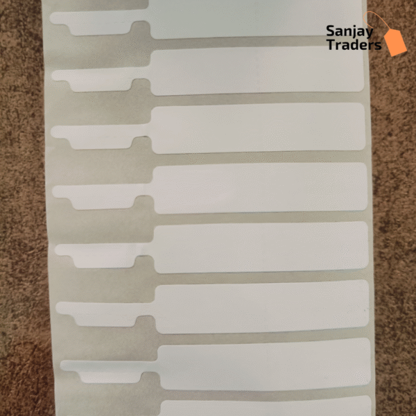 Tag roll 81mm X 12mm (56mm printing area), Full gum Double tail, jewellery and opticals barcode label - Image 2